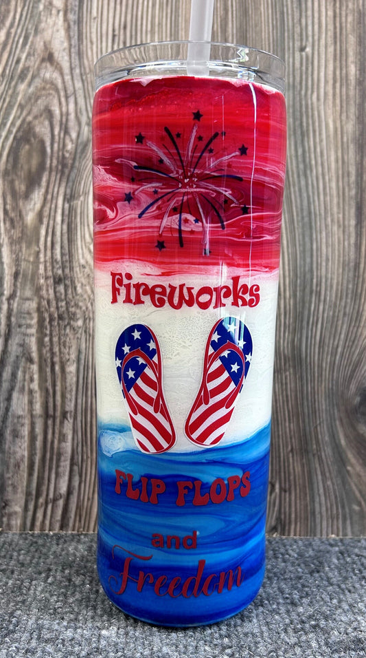 Fireworks Flip Flops and Freedom tumbler - Fourth of July Independence Day - USA