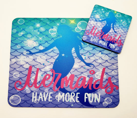 Mermaids Have More Fun Mouse Pad and Coaster Set - Matching Desk Set