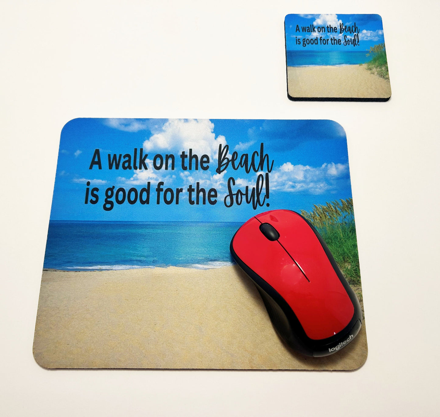 A Walk on the Beach is Good for the Soul - Mouse Pad and Coaster Set - Matching Desk Set