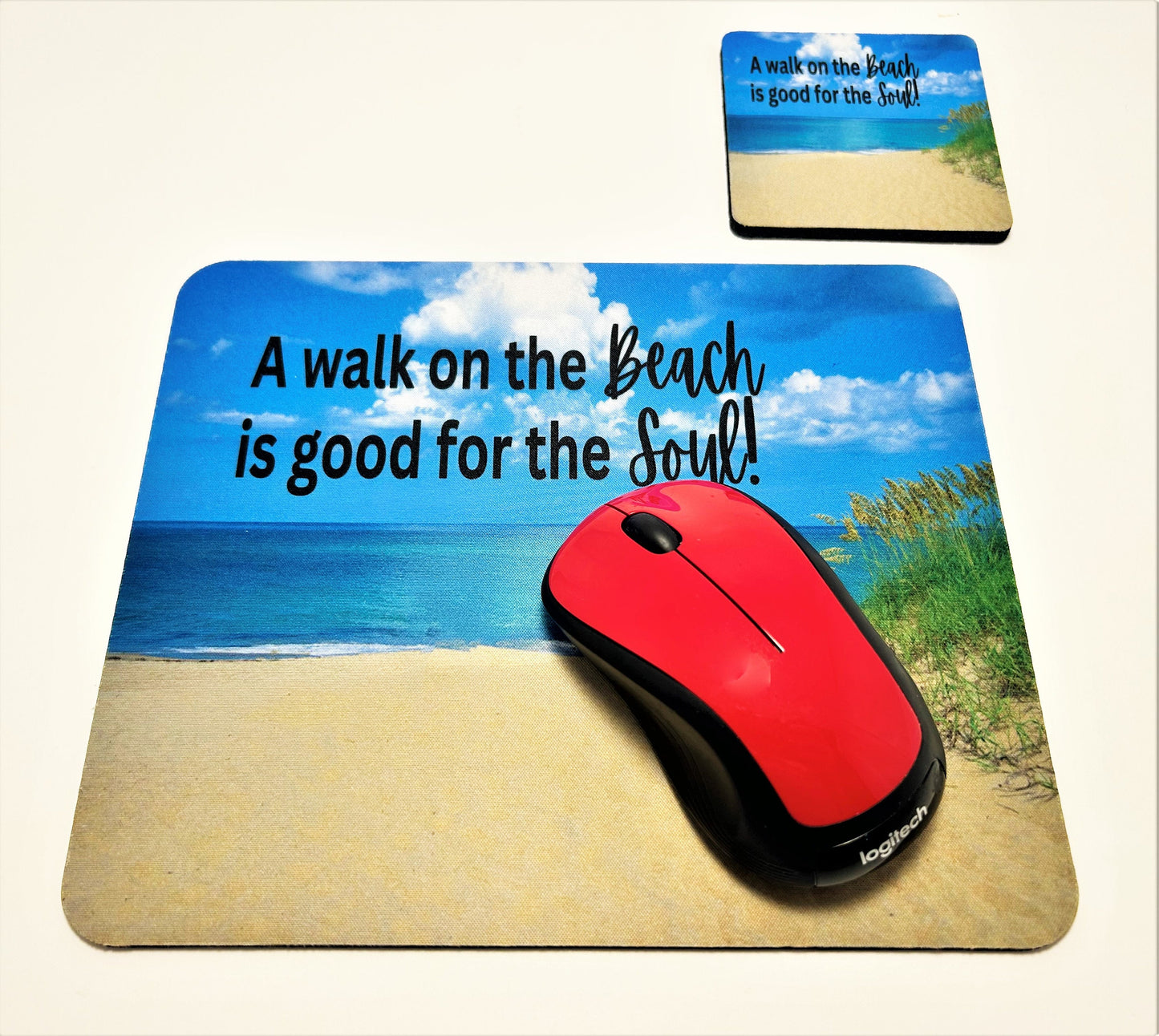 A Walk on the Beach is Good for the Soul - Mouse Pad and Coaster Set - Matching Desk Set