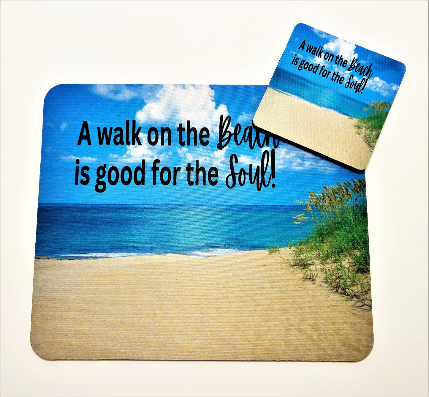 A Walk on the Beach is Good for the Soul - Mouse Pad and Coaster Set - Matching Desk Set