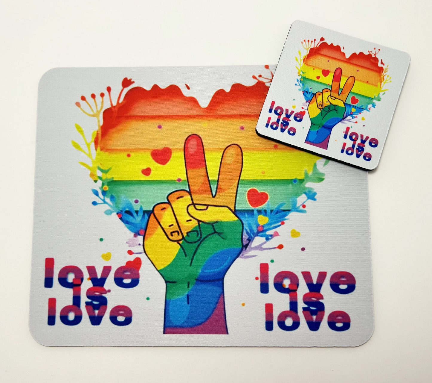 Love Respect Freedom Tolerance Equality Pride Rainbow Mouse Pad and Coaster Set - LGBT Matching Desk Set - Multiple Designs