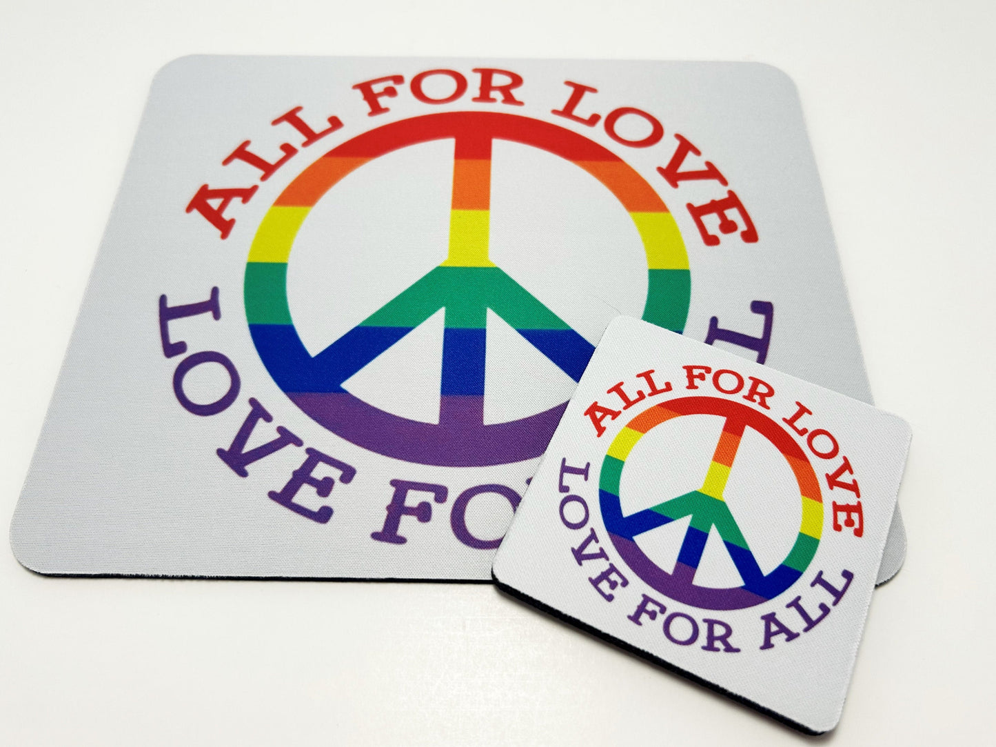 Love Respect Freedom Tolerance Equality Pride Rainbow Mouse Pad and Coaster Set - LGBT Matching Desk Set - Multiple Designs