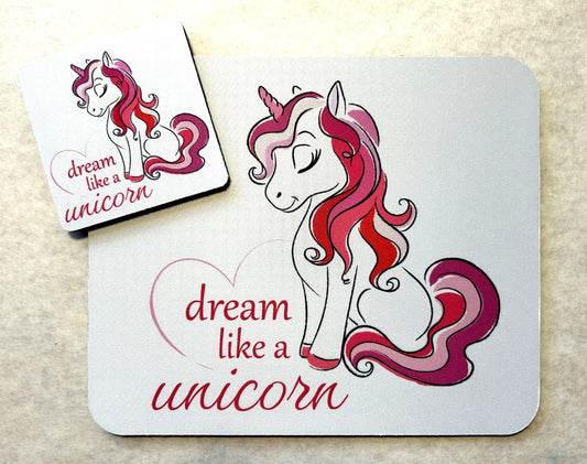 Dream like a Unicorn Mouse Pad and Coaster Set - Matching Desk Set