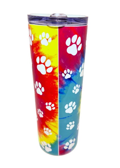 Best Dog Dad Ever Tie Dye paw prints - stainless steel 20 oz. tumbler